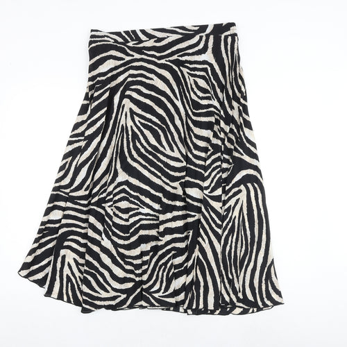 Dorothy Perkins Womens Black Animal Print Polyester Swing Skirt Size 12 - Zebra pattern