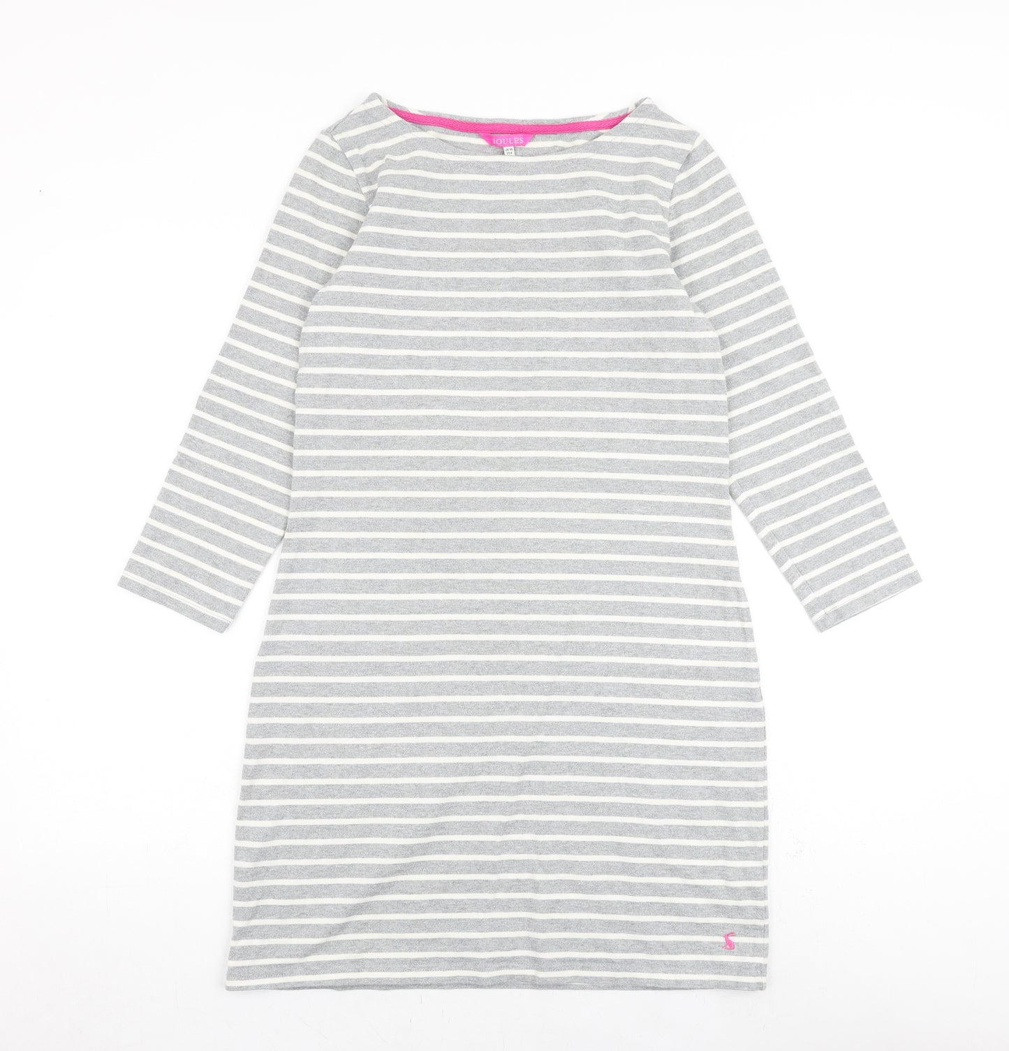 Joules Womens Grey Striped 100% Cotton Jumper Dress Size 10 Boat Neck Pullover