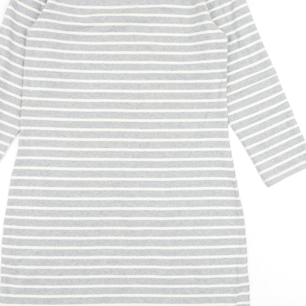 Joules Womens Grey Striped 100% Cotton Jumper Dress Size 10 Boat Neck Pullover