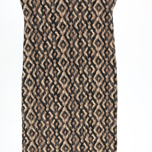 Marks and Spencer Womens Brown Geometric Viscose T-Shirt Dress Size 8 V-Neck Pullover