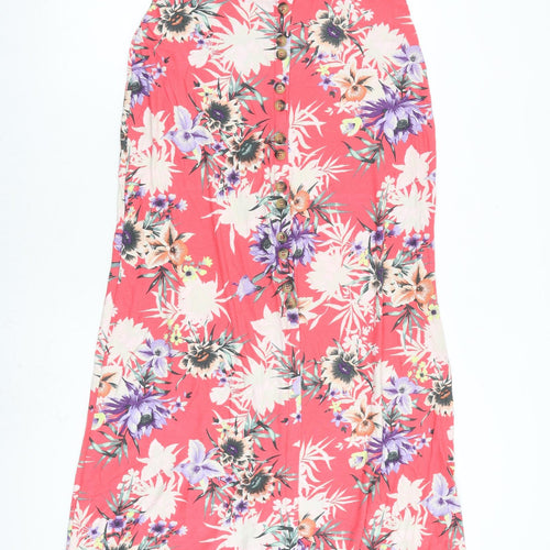 NEXT Womens Pink Floral Viscose Peasant Skirt Size 12 Button