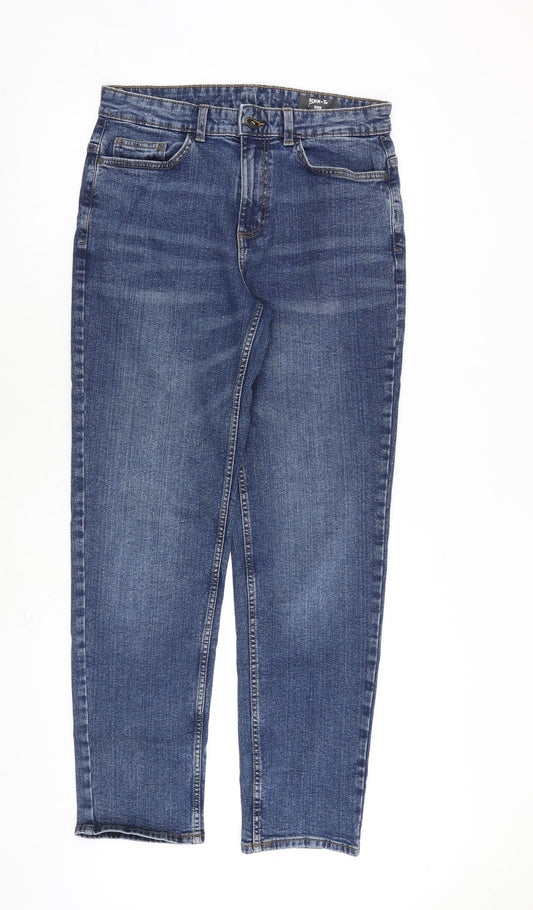 TU Mens Blue Cotton Straight Jeans Size 30 in L30 in Regular Zip