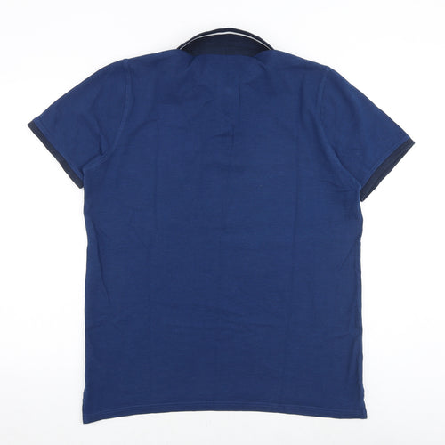 Livergy Mens Blue 100% Cotton Polo Size L Collared Button