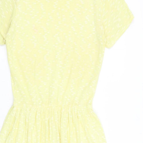 River Island Womens Yellow Geometric Cotton Fit & Flare Size 14 Round Neck Pullover