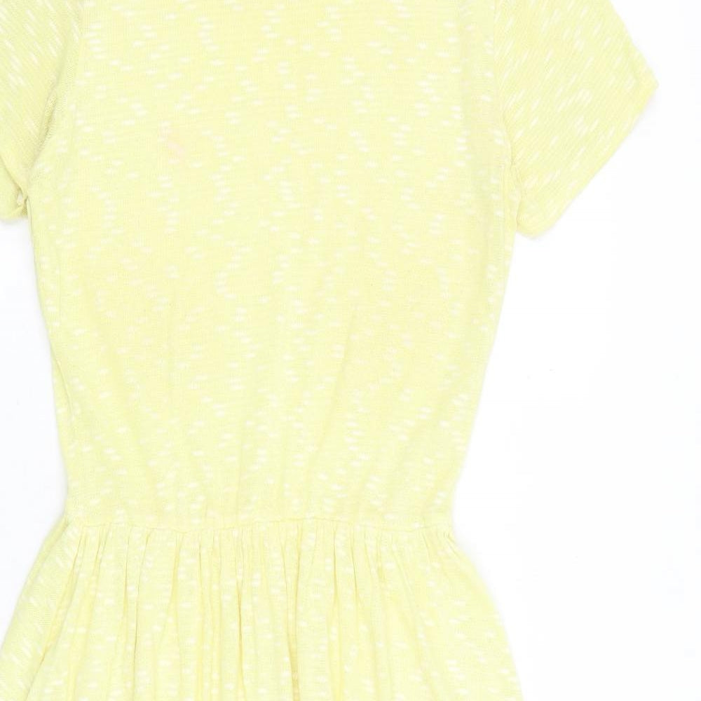 River Island Womens Yellow Geometric Cotton Fit & Flare Size 14 Round Neck Pullover
