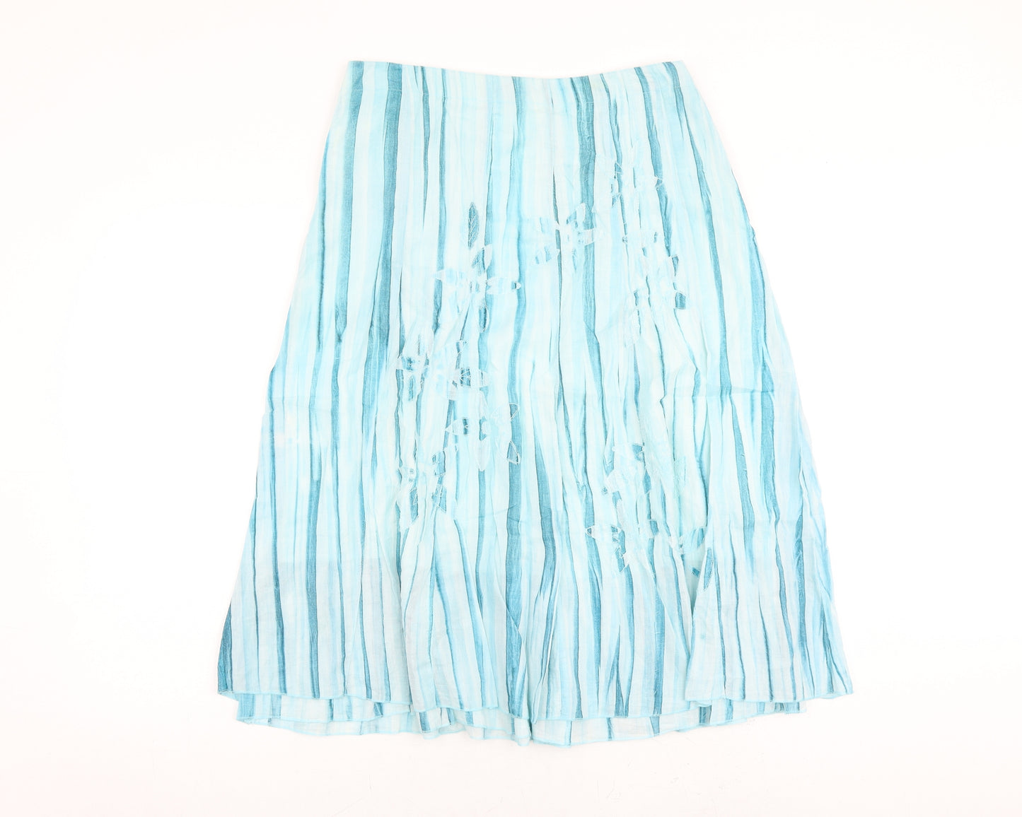 Per Una Womens Blue Cotton Swing Skirt Size 10 Zip