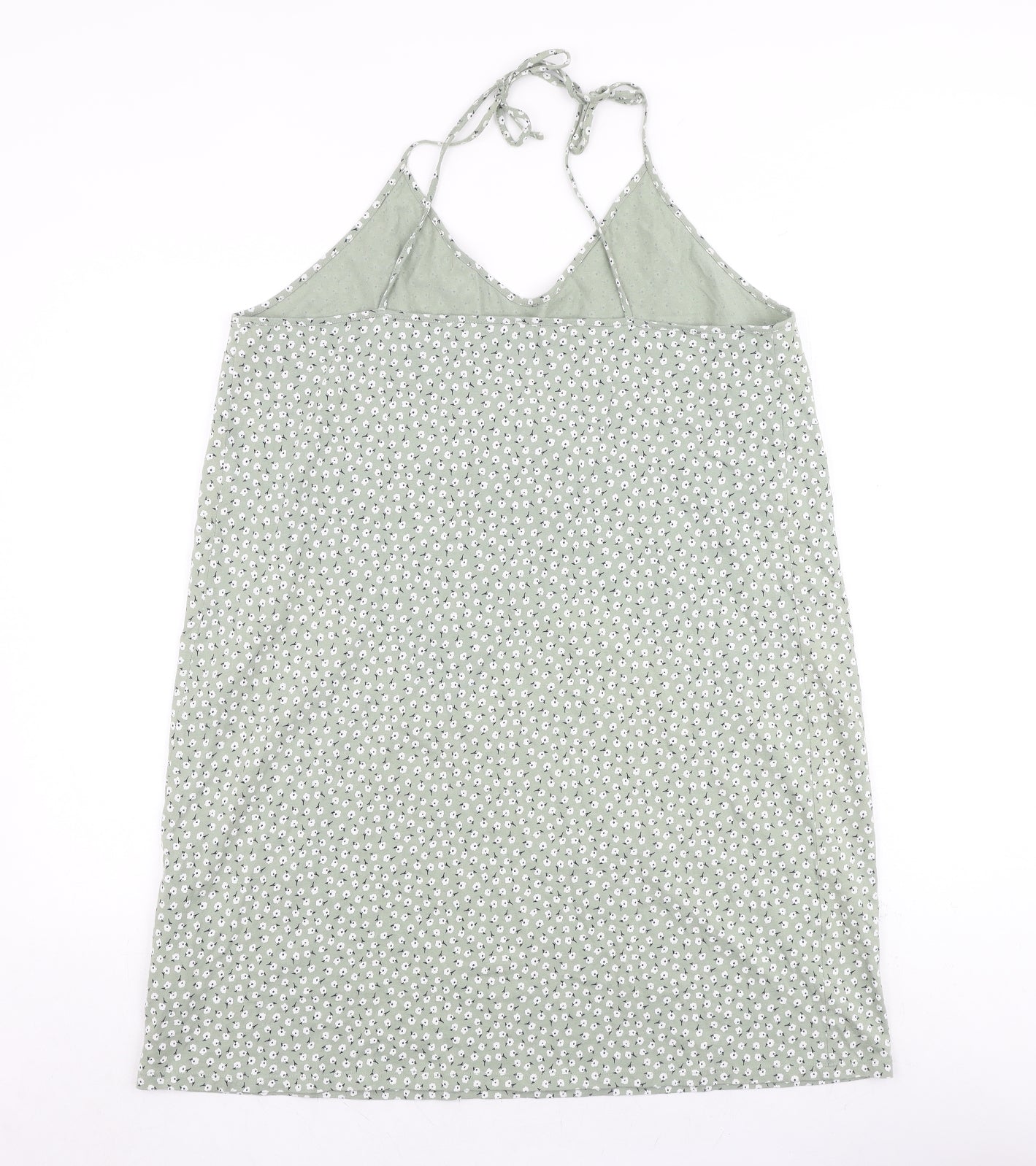 River Island Womens Green Floral 100% Cotton Slip Dress Size 18 V-Neck Tie