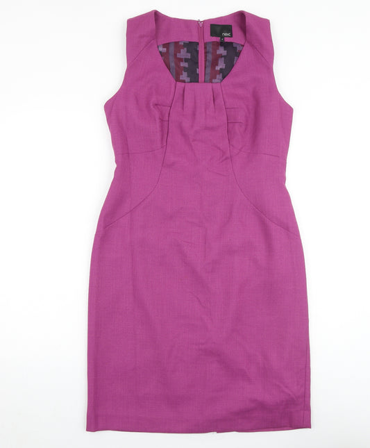 NEXT Womens Pink Polyester Shift Size 14 V-Neck Zip