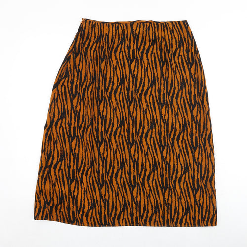 Boohoo Womens Orange Animal Print Polyester A-Line Skirt Size 14 Zip - Tiger pattern
