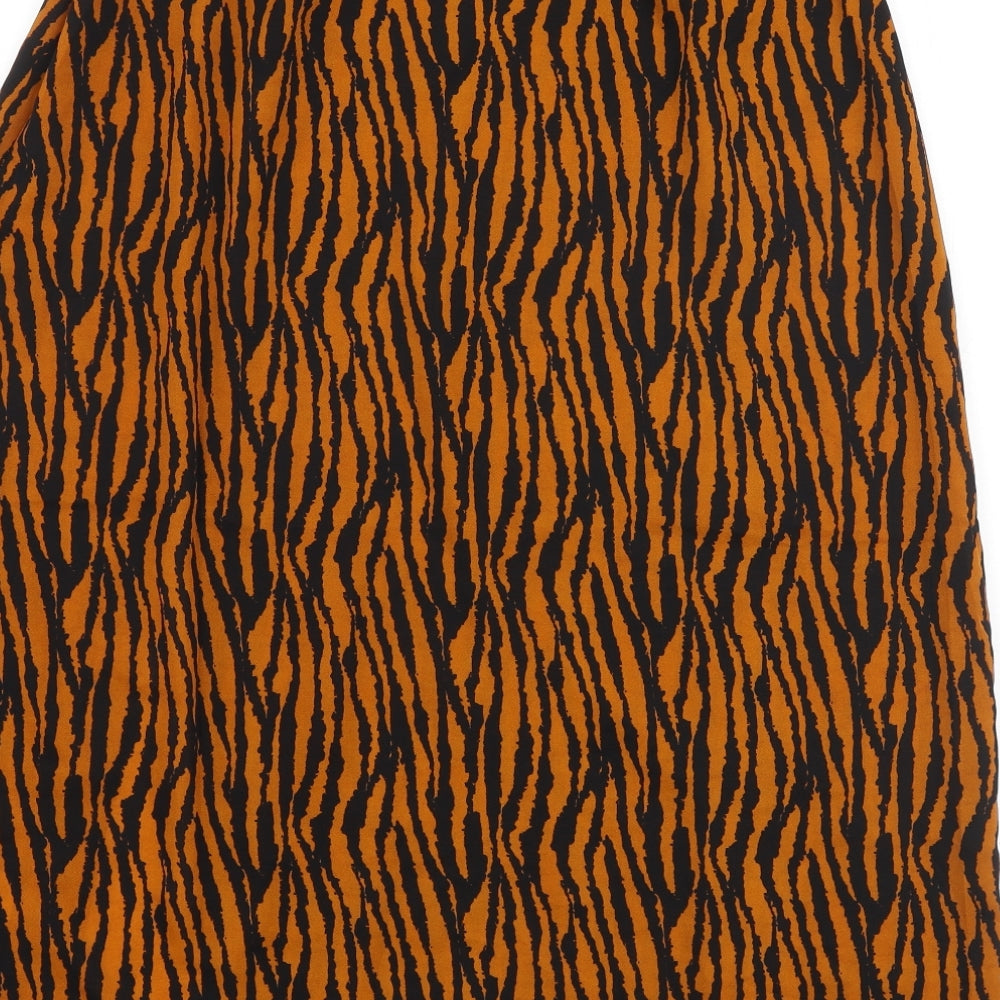 Boohoo Womens Orange Animal Print Polyester A-Line Skirt Size 14 Zip - Tiger pattern