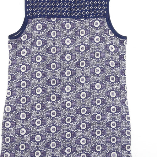 NEXT Womens Blue Geometric Viscose A-Line Size 12 V-Neck Pullover