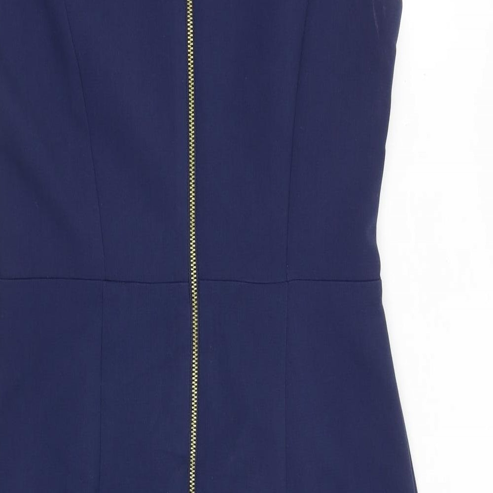 NEXT Womens Blue Polyester Shift Size 10 V-Neck Zip