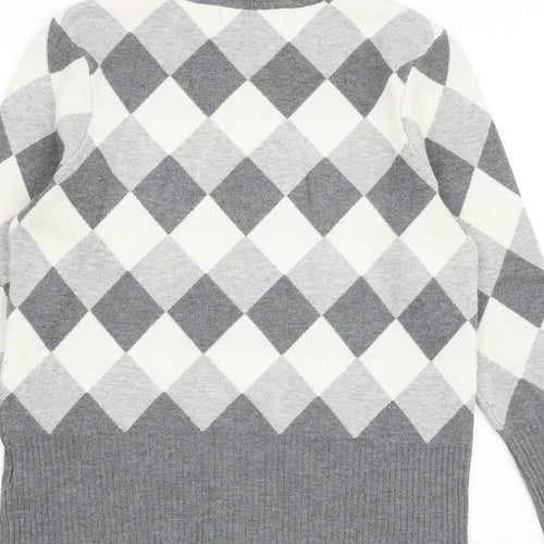 Marks and Spencer Womens Grey High Neck Argyle/Diamond Viscose Pullover Jumper Size 12