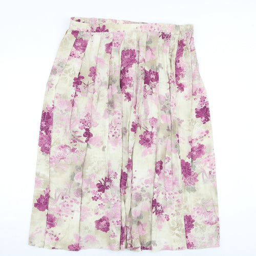 Marks and Spencer Womens Beige Floral Viscose Pleated Skirt Size 20