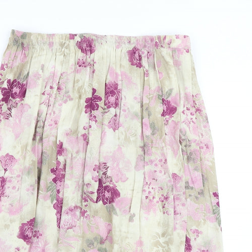 Marks and Spencer Womens Beige Floral Viscose Pleated Skirt Size 20