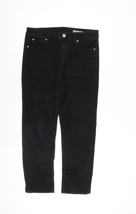 Marks and Spencer Womens Black Cotton Straight Jeans Size 14 L26 in Regular Zip