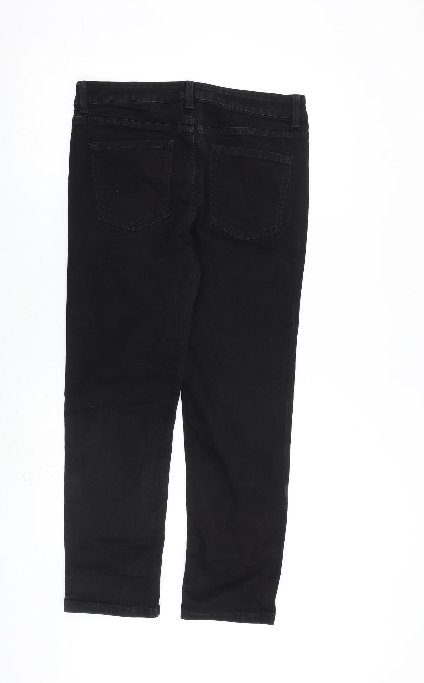 Marks and Spencer Womens Black Cotton Straight Jeans Size 14 L26 in Regular Zip