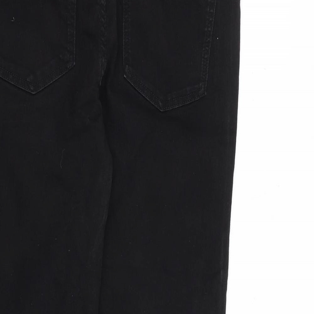 Marks and Spencer Womens Black Cotton Straight Jeans Size 14 L26 in Regular Zip