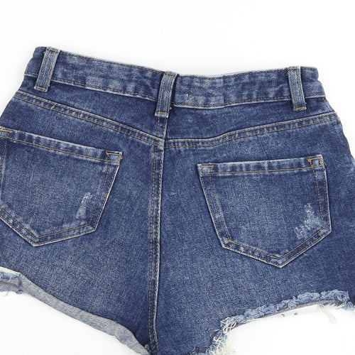 Denim & Co. Womens Blue 100% Cotton Cut-Off Shorts Size 6 Regular Zip