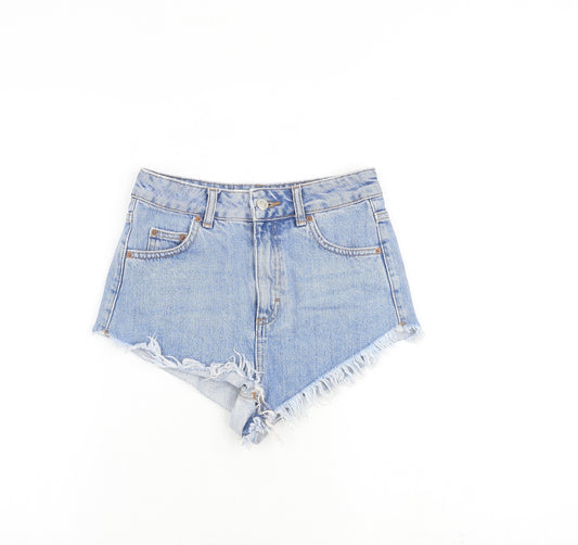Topshop Womens Blue 100% Cotton Cut-Off Shorts Size 6 Regular Zip