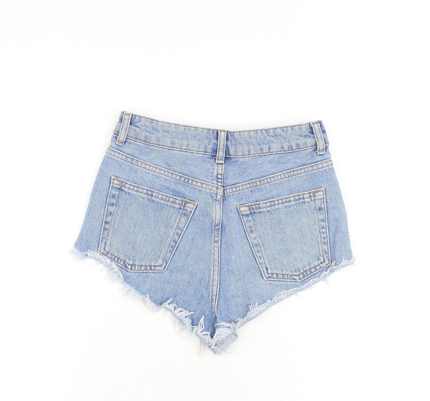 Topshop Womens Blue 100% Cotton Cut-Off Shorts Size 6 Regular Zip