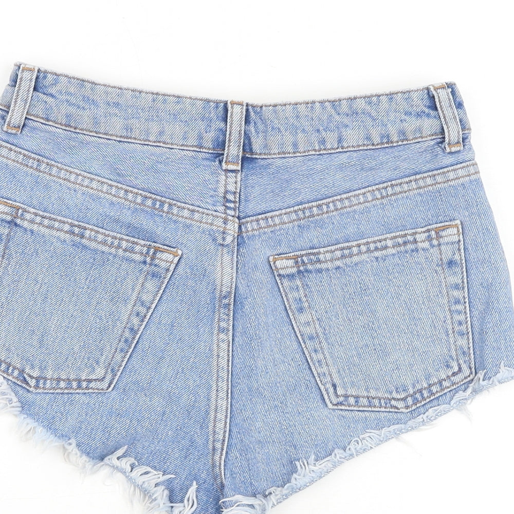 Topshop Womens Blue 100% Cotton Cut-Off Shorts Size 6 Regular Zip