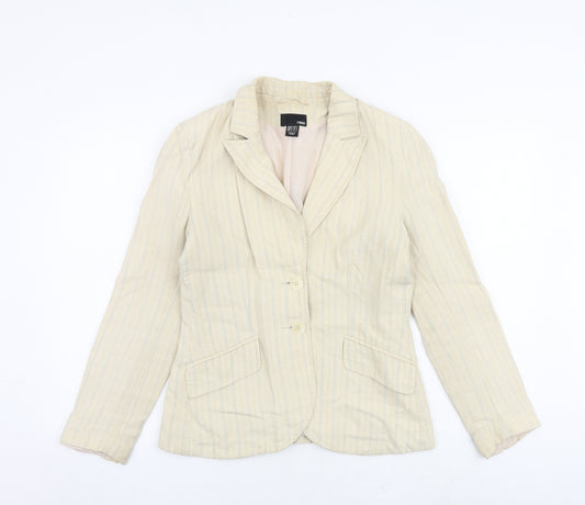 H&M Womens Beige Striped Jacket Blazer Size 12 Button