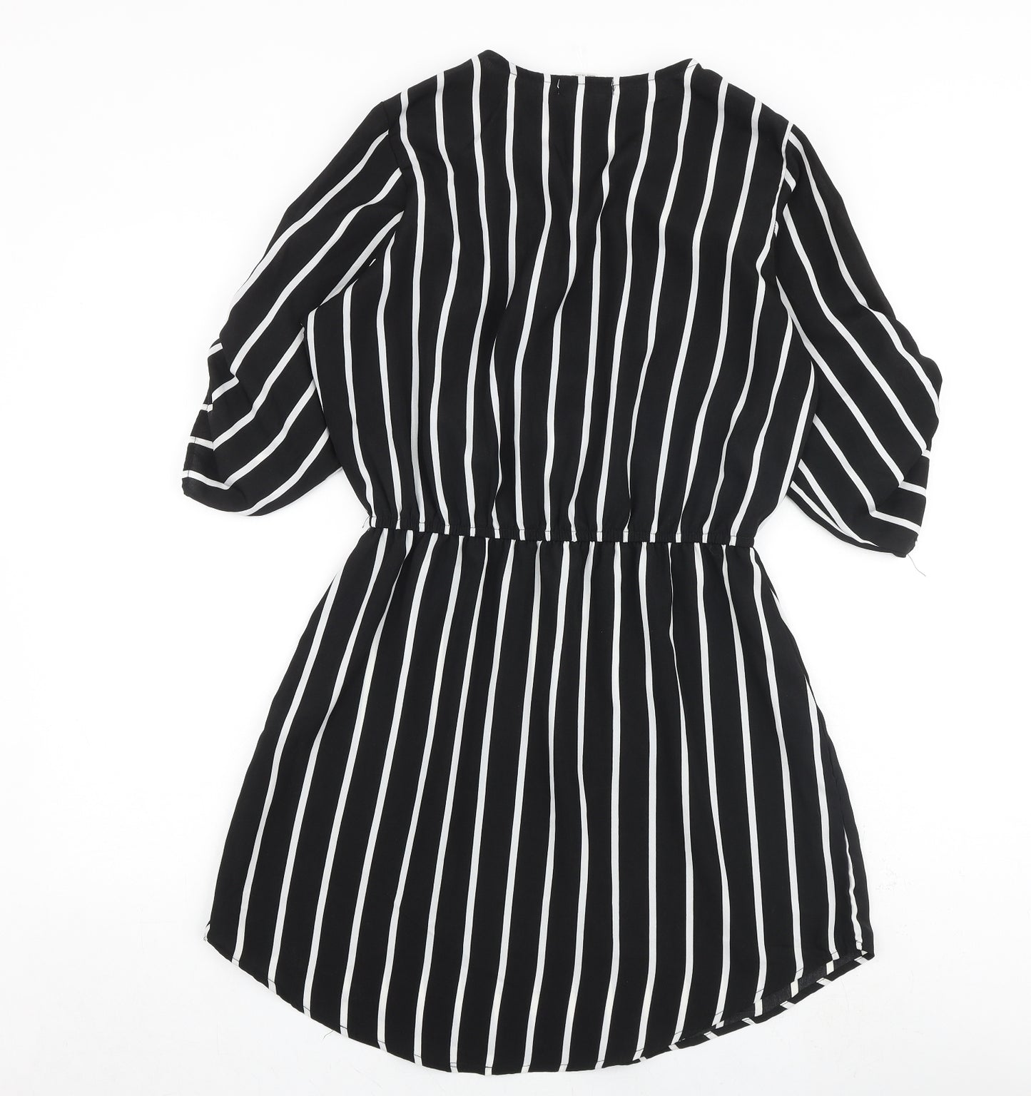 Urban Heritage Womens Black Striped Polyester A-Line Size M V-Neck Zip