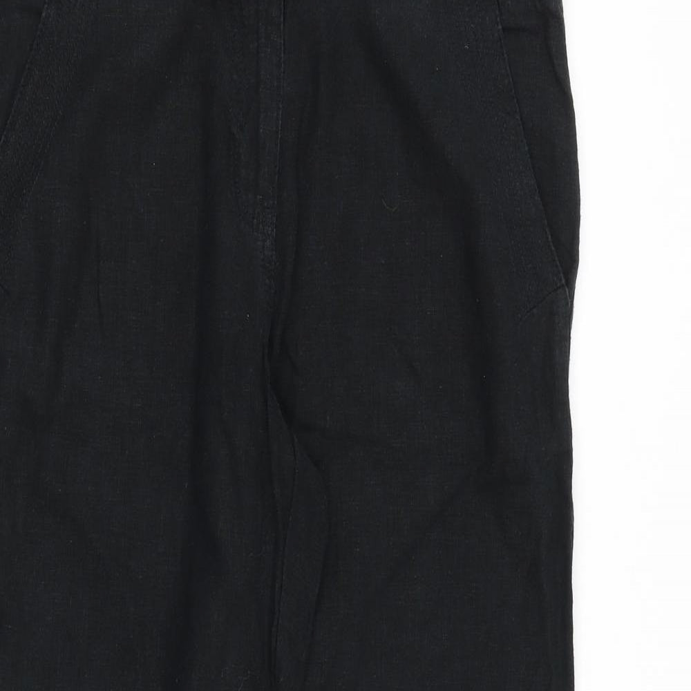 NEXT Womens Black Linen Trousers Size 12 L30 in Regular Zip - Drawstring