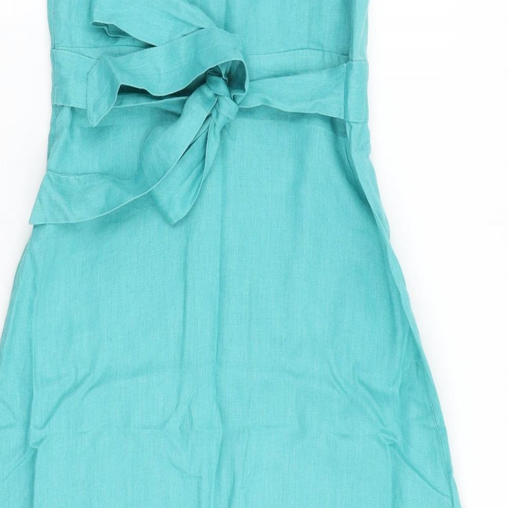 White Stuff Womens Blue Linen Tank Dress Size 10 V-Neck Zip
