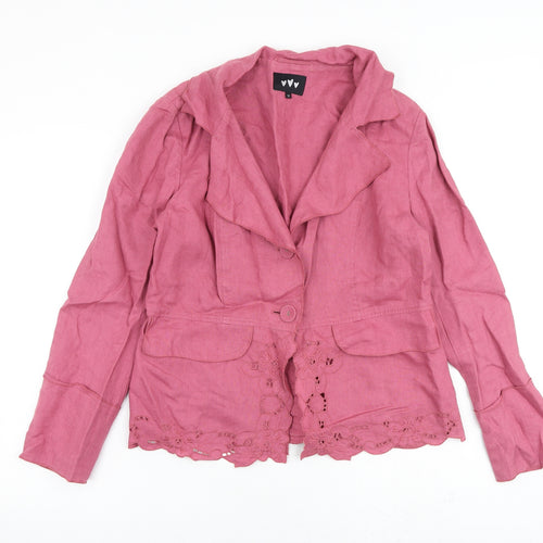 Per Una Womens Pink Jacket Blazer Size 12 Button - Floral Cut Outs