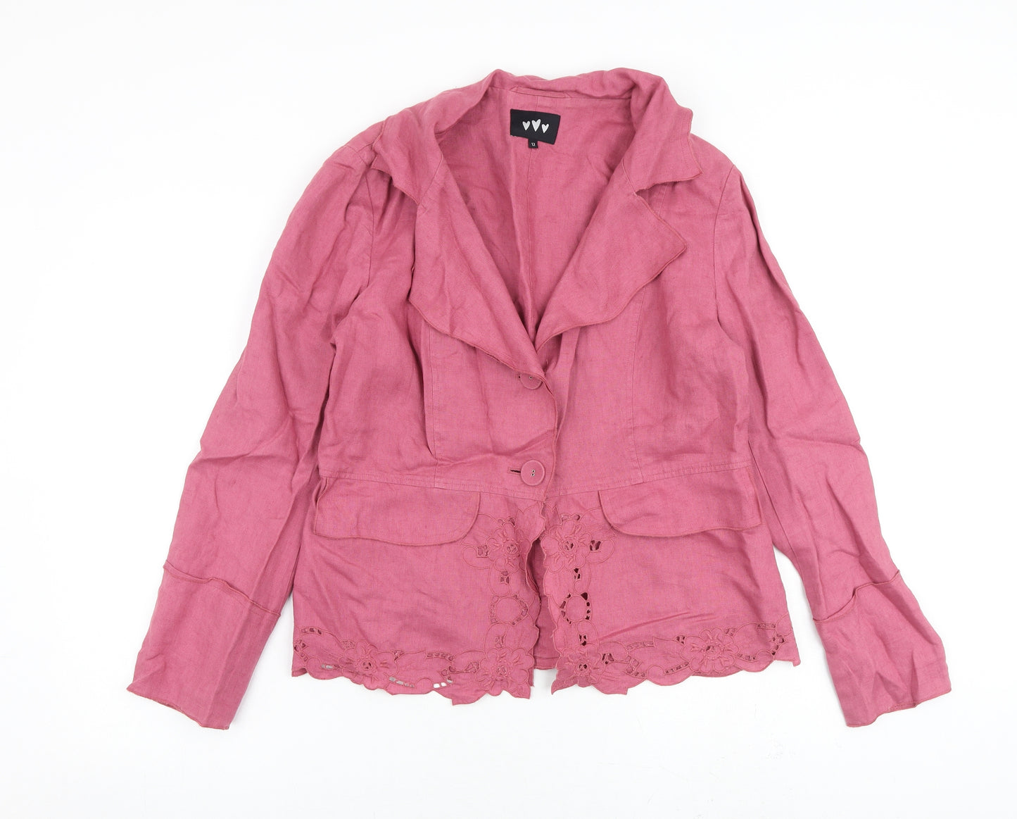 Per Una Womens Pink Jacket Blazer Size 12 Button - Floral Cut Outs