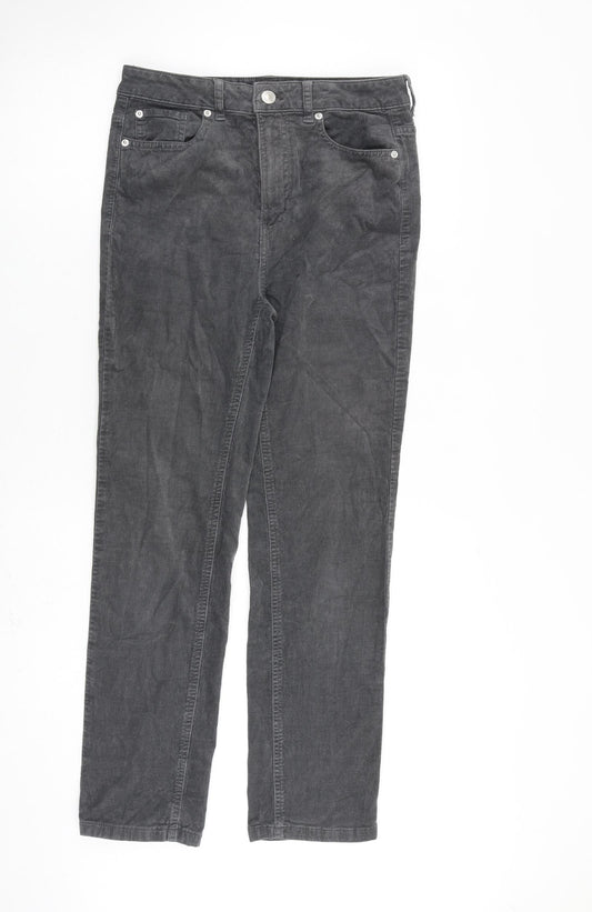 Marks and Spencer Womens Grey Cotton Trousers Size 10 L27 in Regular Zip