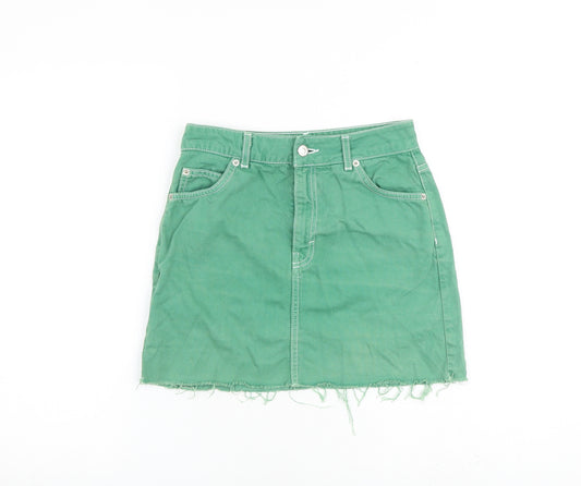 Topshop Womens Green Cotton Mini Skirt Size 8 Zip