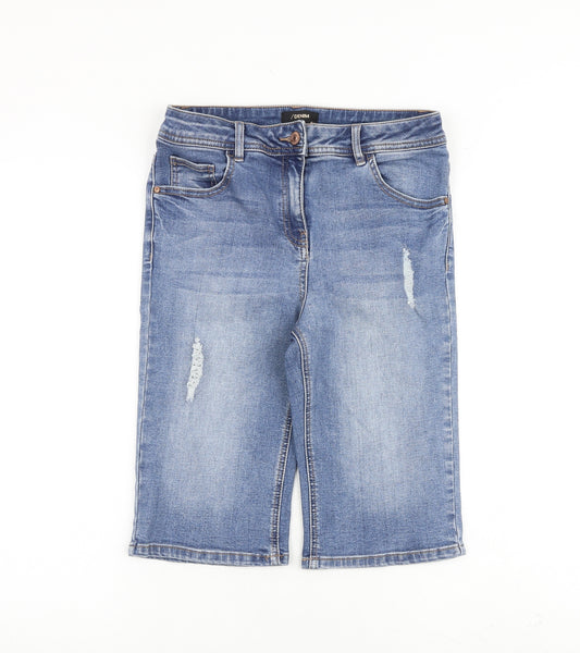 H&M Womens Blue Cotton Skimmer Shorts Size 10 L12 in Regular Zip - Distressed