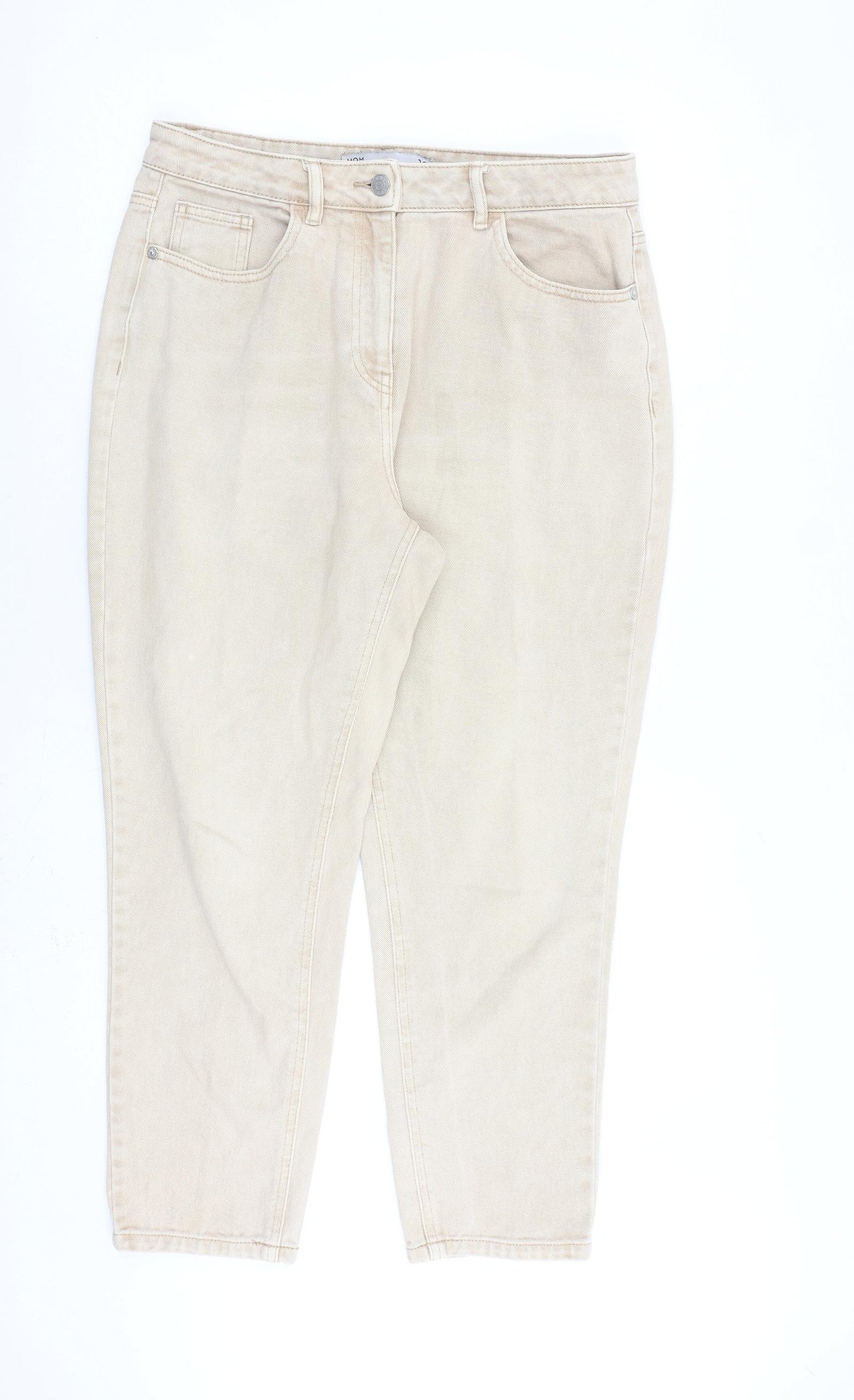 NEXT Womens Beige Cotton Tapered Jeans Size 12 L26 in Regular Zip