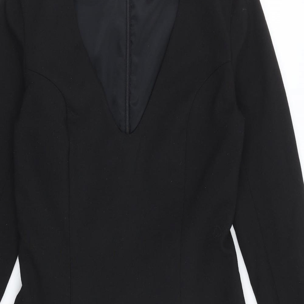 French Connection Womens Black Polyester Fit & Flare Size 10 V-Neck Zip