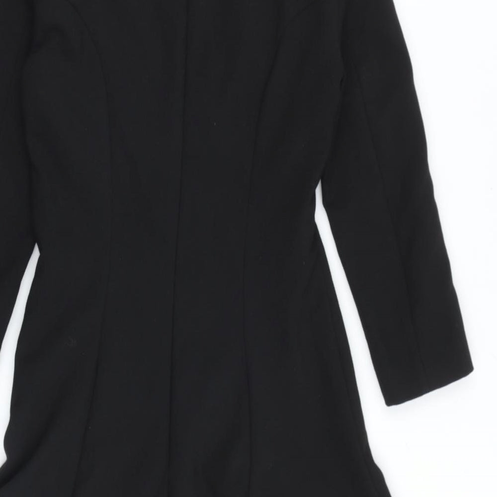 French Connection Womens Black Polyester Fit & Flare Size 10 V-Neck Zip