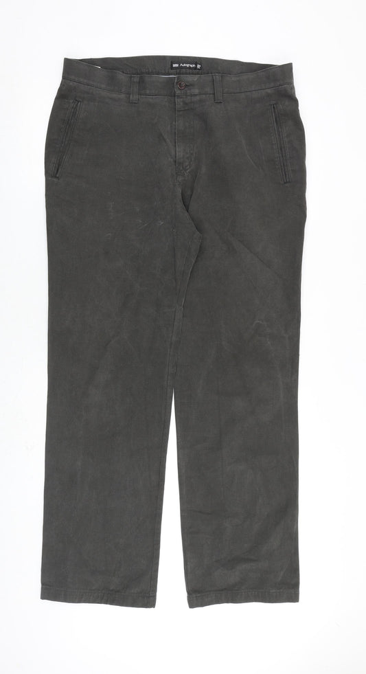 Autograph Mens Grey Cotton Trousers Size 36 in L33 in Regular Zip