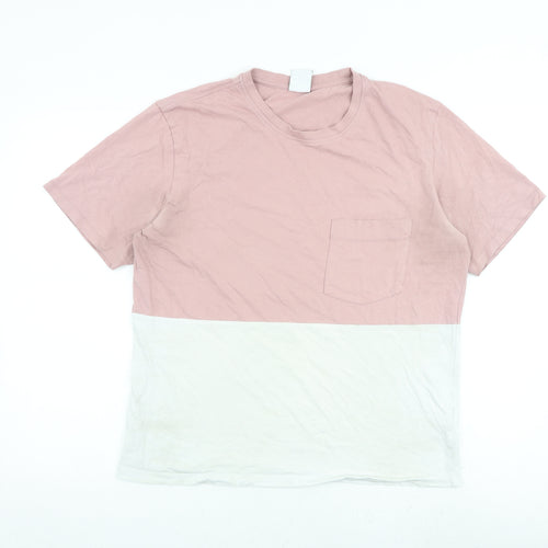 Zara Mens Pink Colourblock Cotton T-Shirt Size L Crew Neck