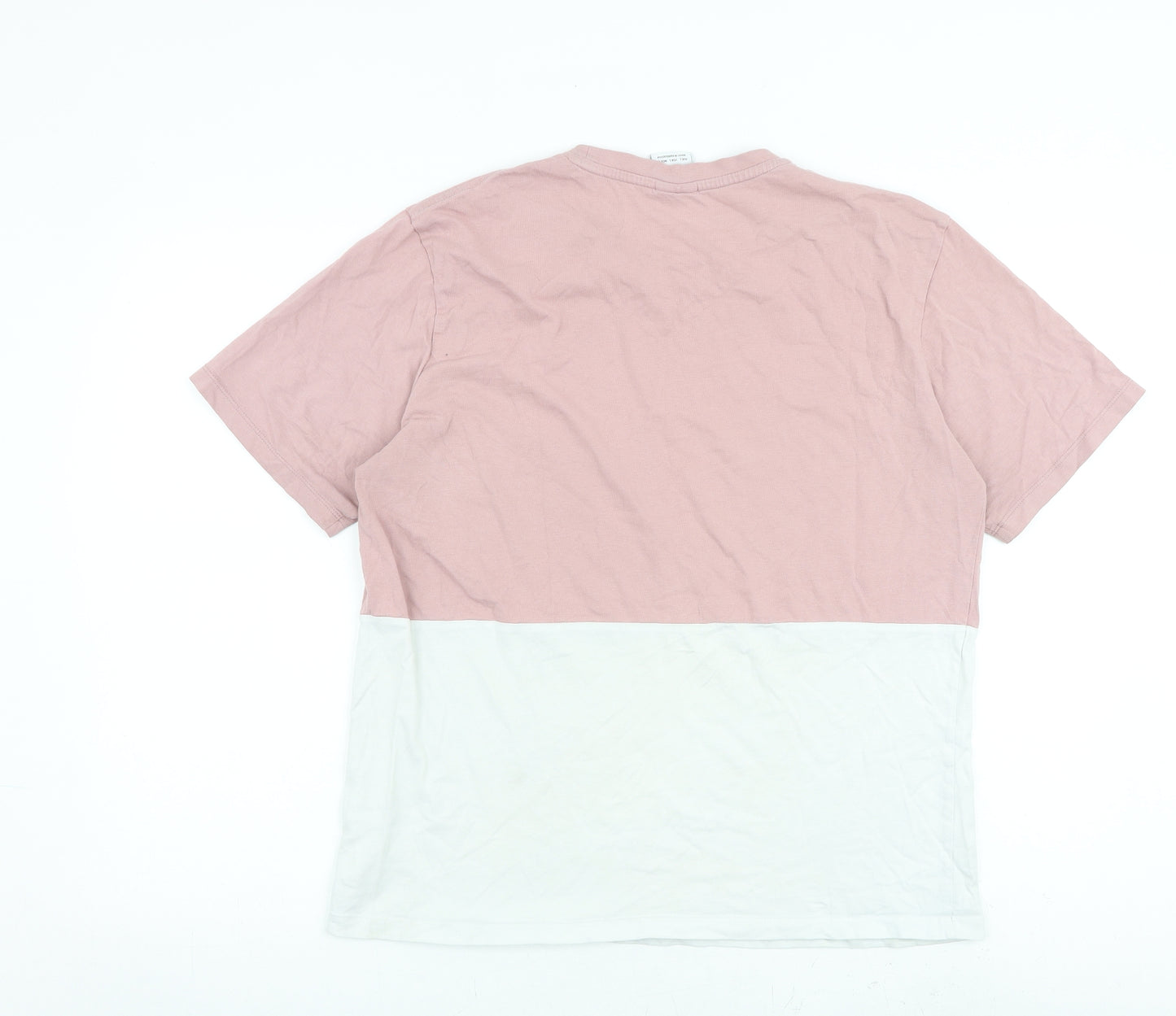 Zara Mens Pink Colourblock Cotton T-Shirt Size L Crew Neck