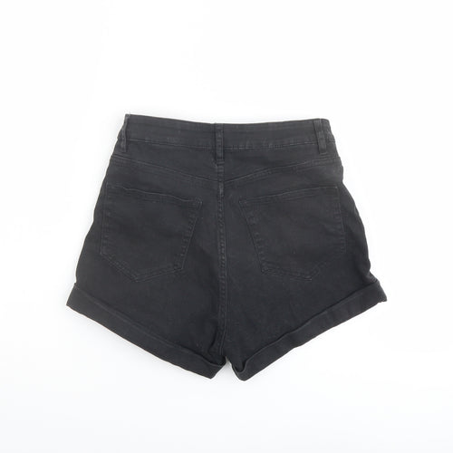 H&M Womens Black Cotton Mom Shorts Size 8 L3 in Regular Button