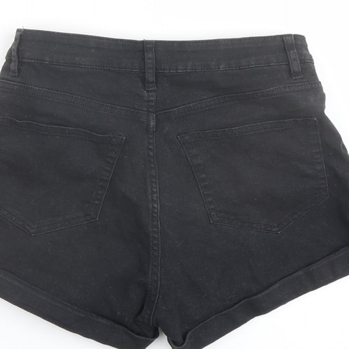 H&M Womens Black Cotton Mom Shorts Size 8 L3 in Regular Button
