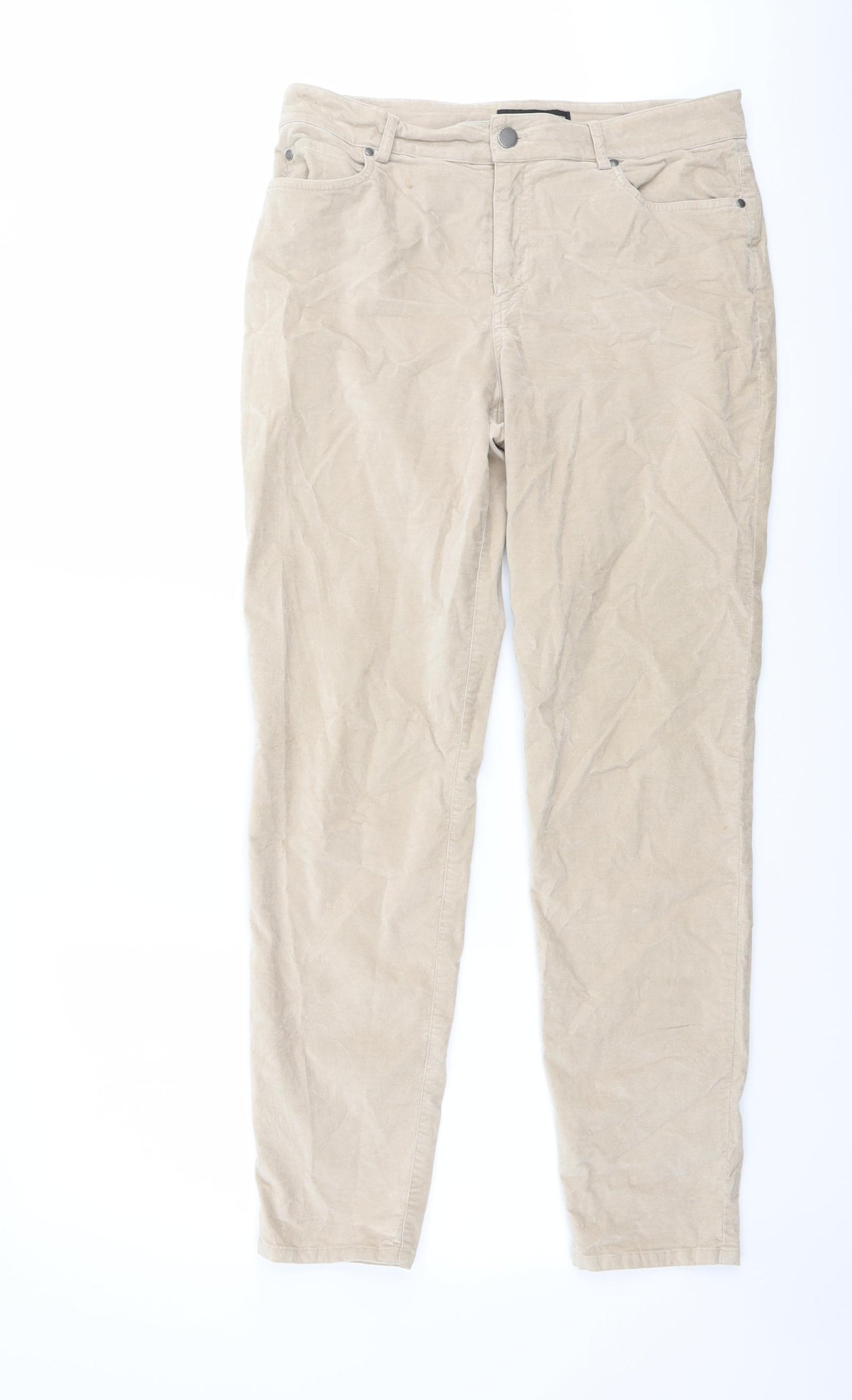Peruvian Connection Womens Beige Herringbone Cotton Trousers Size 14 L30 in Regular Button
