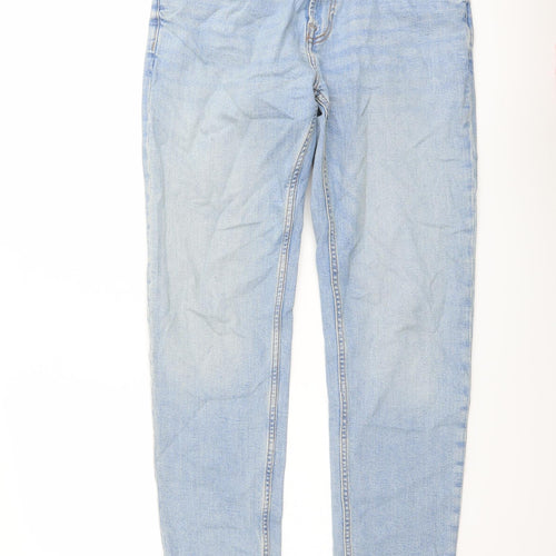 Zara Mens Blue Cotton Straight Jeans Size 32 in L30 in Regular Button