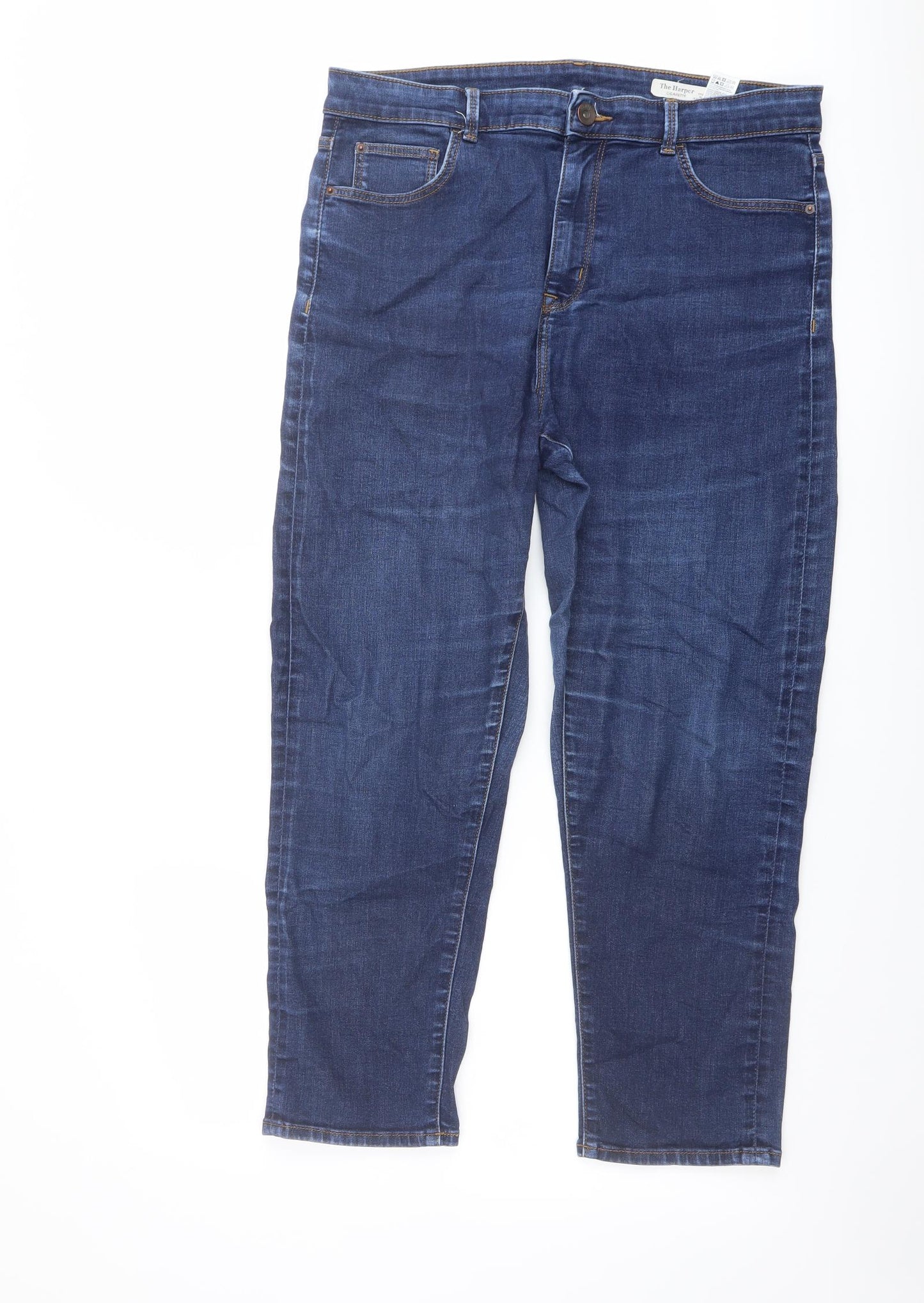 Marks and Spencer Womens Blue Cotton Straight Jeans Size 16 L26 in Regular Button