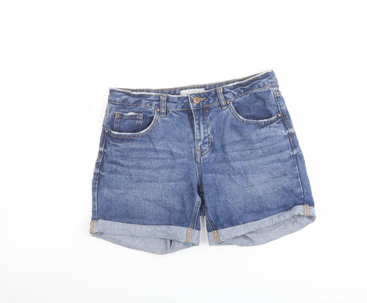 New Look Womens Blue Cotton Mom Shorts Size 8 L5 in Regular Button - Distressed Pockets