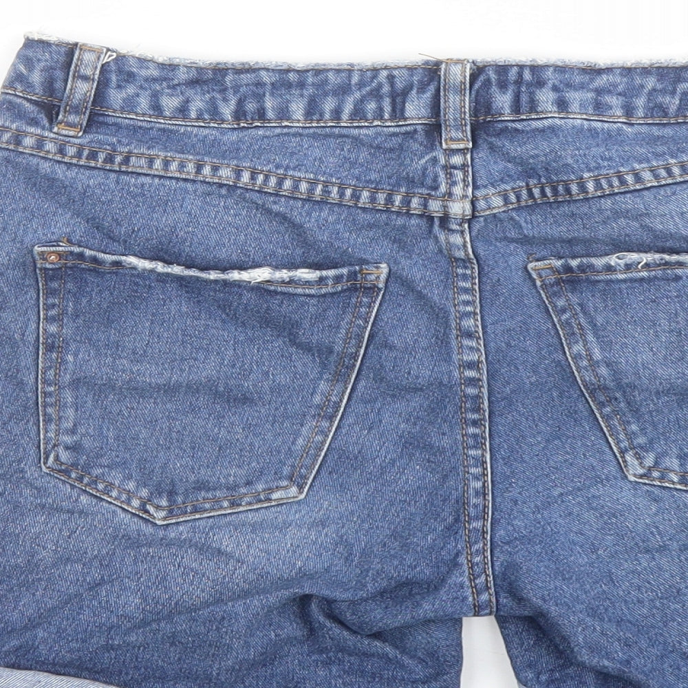 New Look Womens Blue Cotton Mom Shorts Size 8 L5 in Regular Button - Distressed Pockets