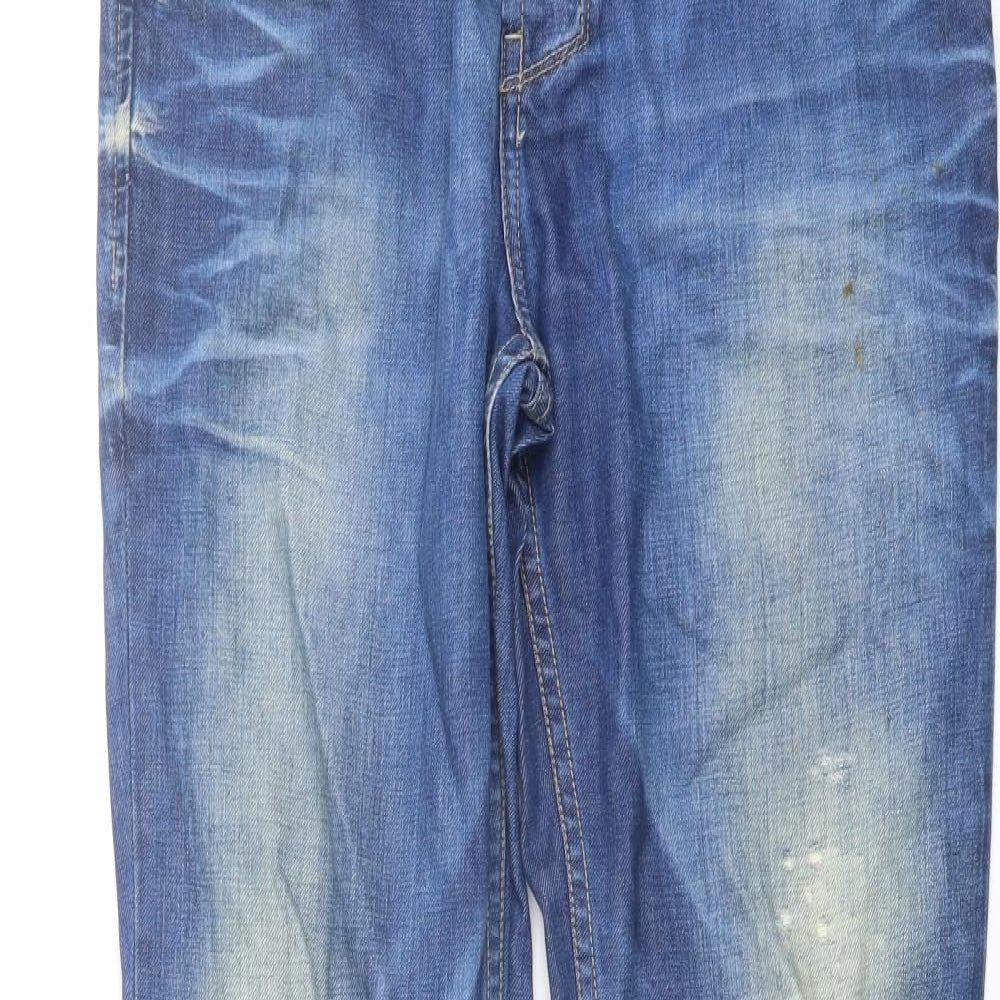 Pull&Bear Mens Blue Cotton Straight Jeans Size 32 in L32 in Regular Button