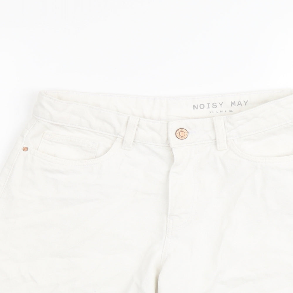 Noisy may Womens Ivory Cotton Mom Shorts Size S L6 in Regular Button